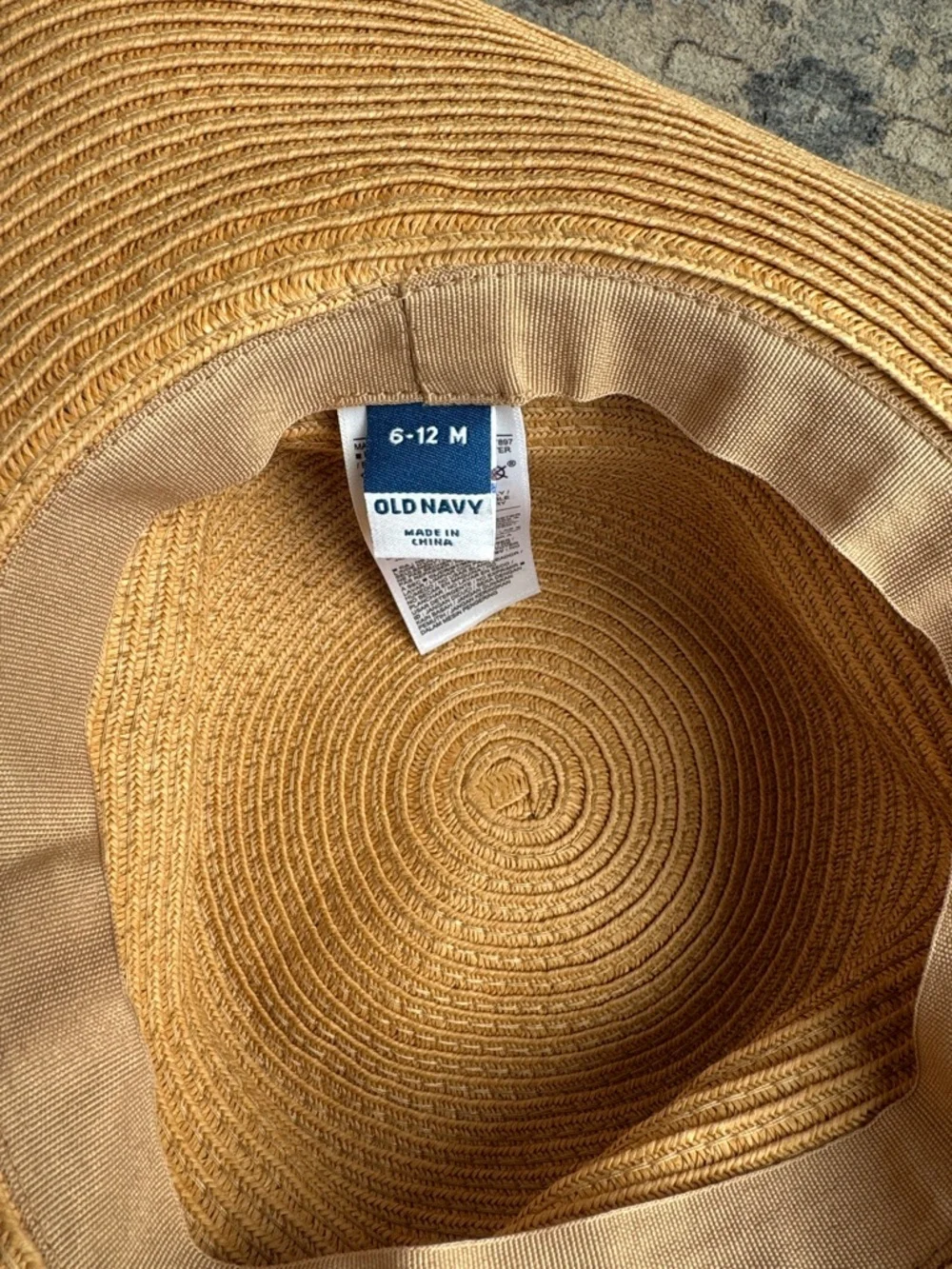 Old Navy Baby Straw Sun Hat 6-12M White Bow Wide Brim Summer Beach Hat